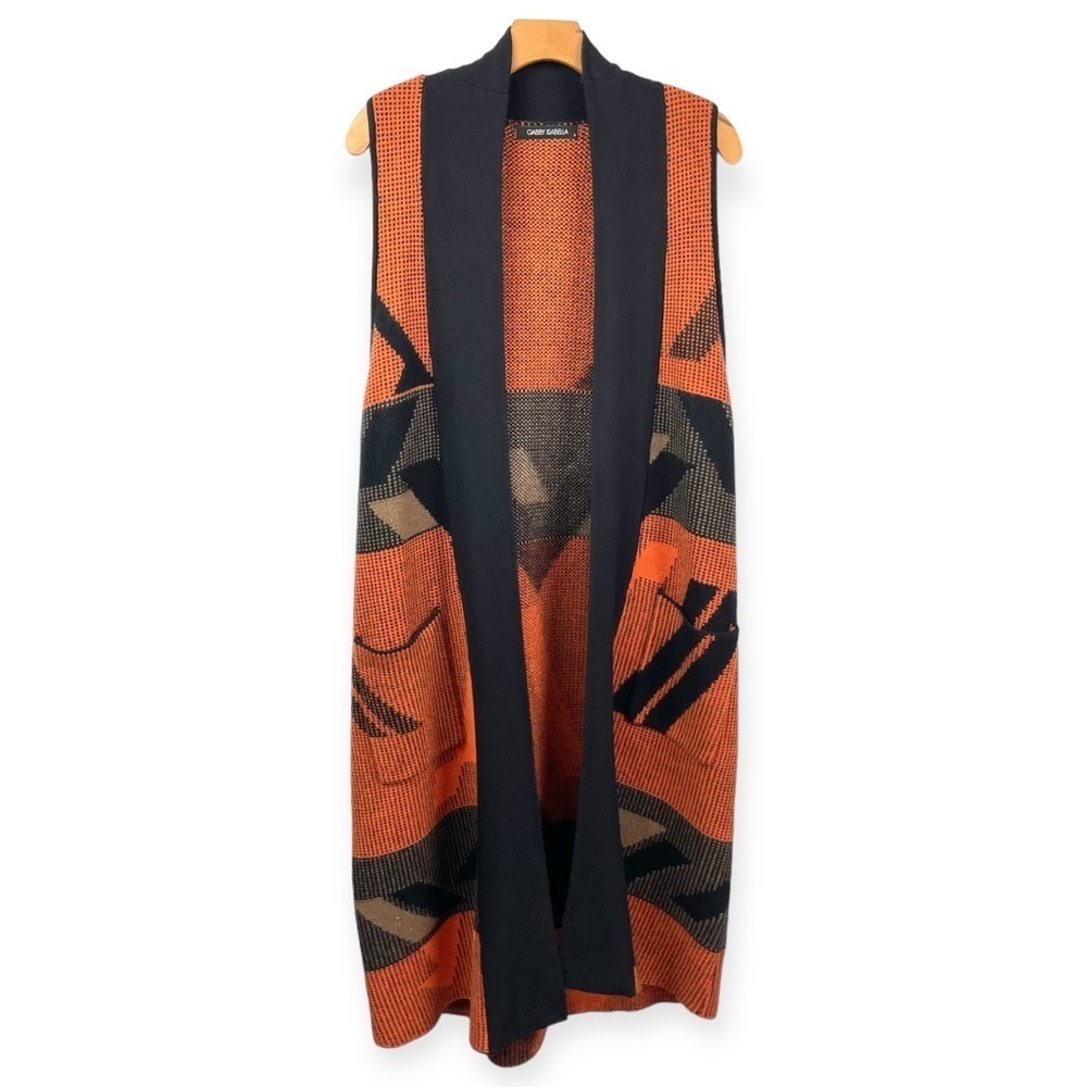 Gabby Isabella Penny Knit Duster Open Front Vest in Copper and Black Size S - Picture 2 of 6